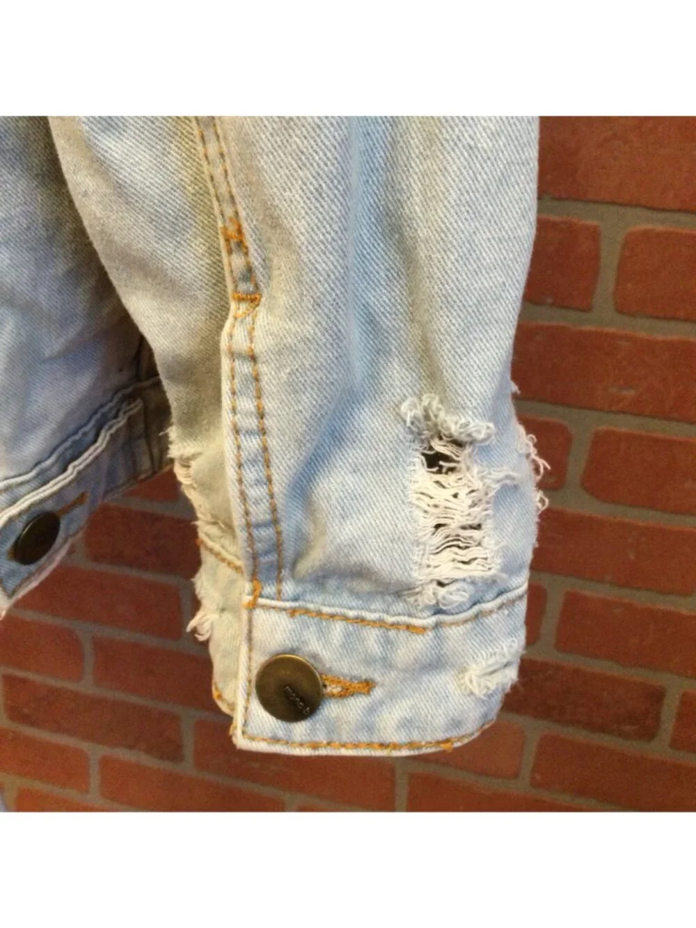 Mono B Womens Denim Jacket Size M Distressed Destroyed Rips
